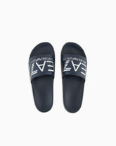 Emporio Armani, Logo Navy Slides with A Wide Band and Anti-Slip Rubber Soles