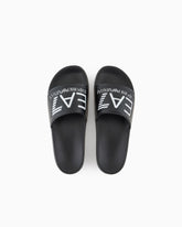Emporio Armani, Logo Black Slides with A Wide Band and Anti-Slip Rubber Soles