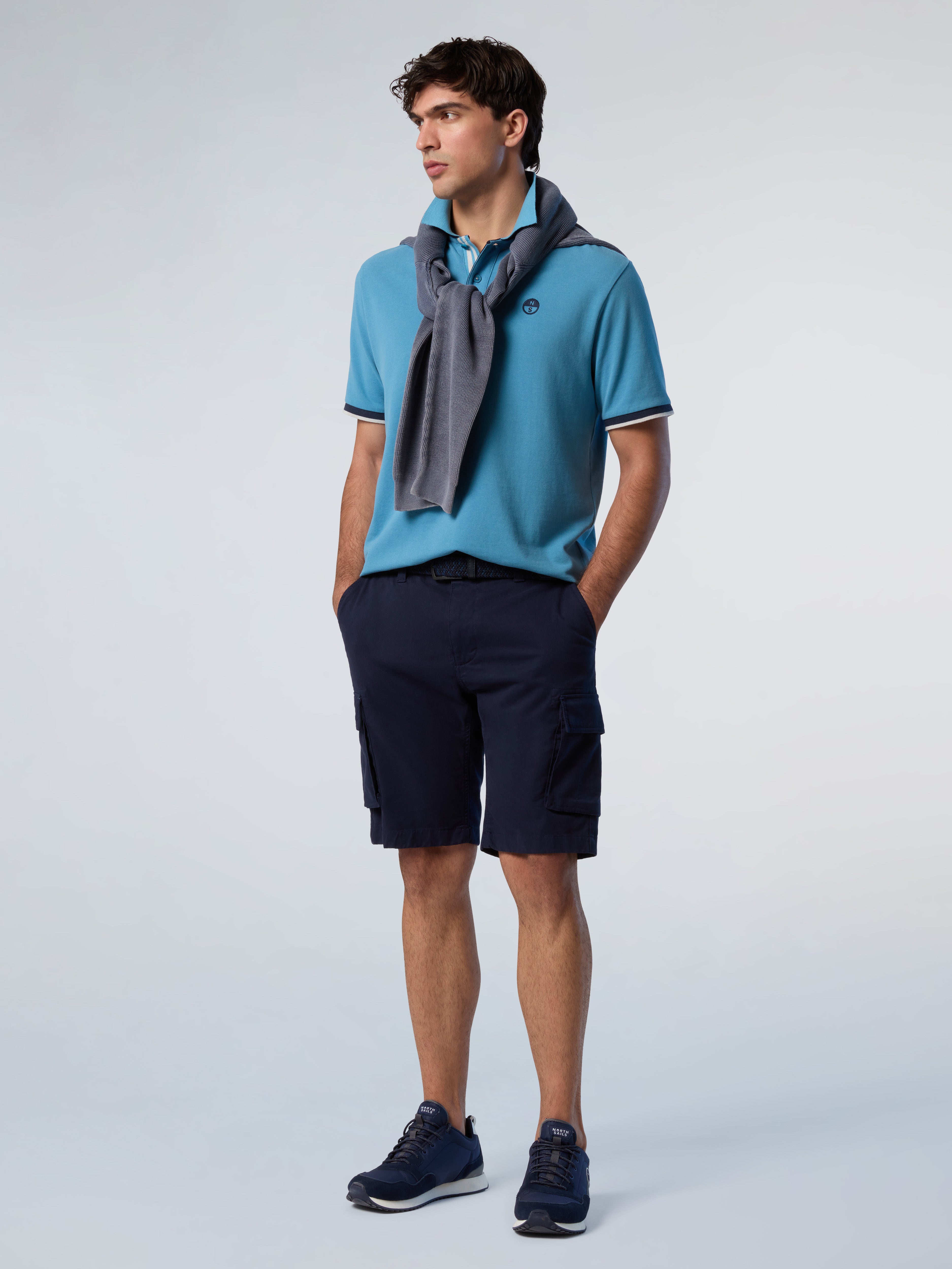 North Sails, Blue Polo Shirt With Striped Placket