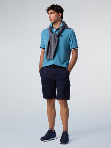 North Sails, Blue Polo Shirt With Striped Placket