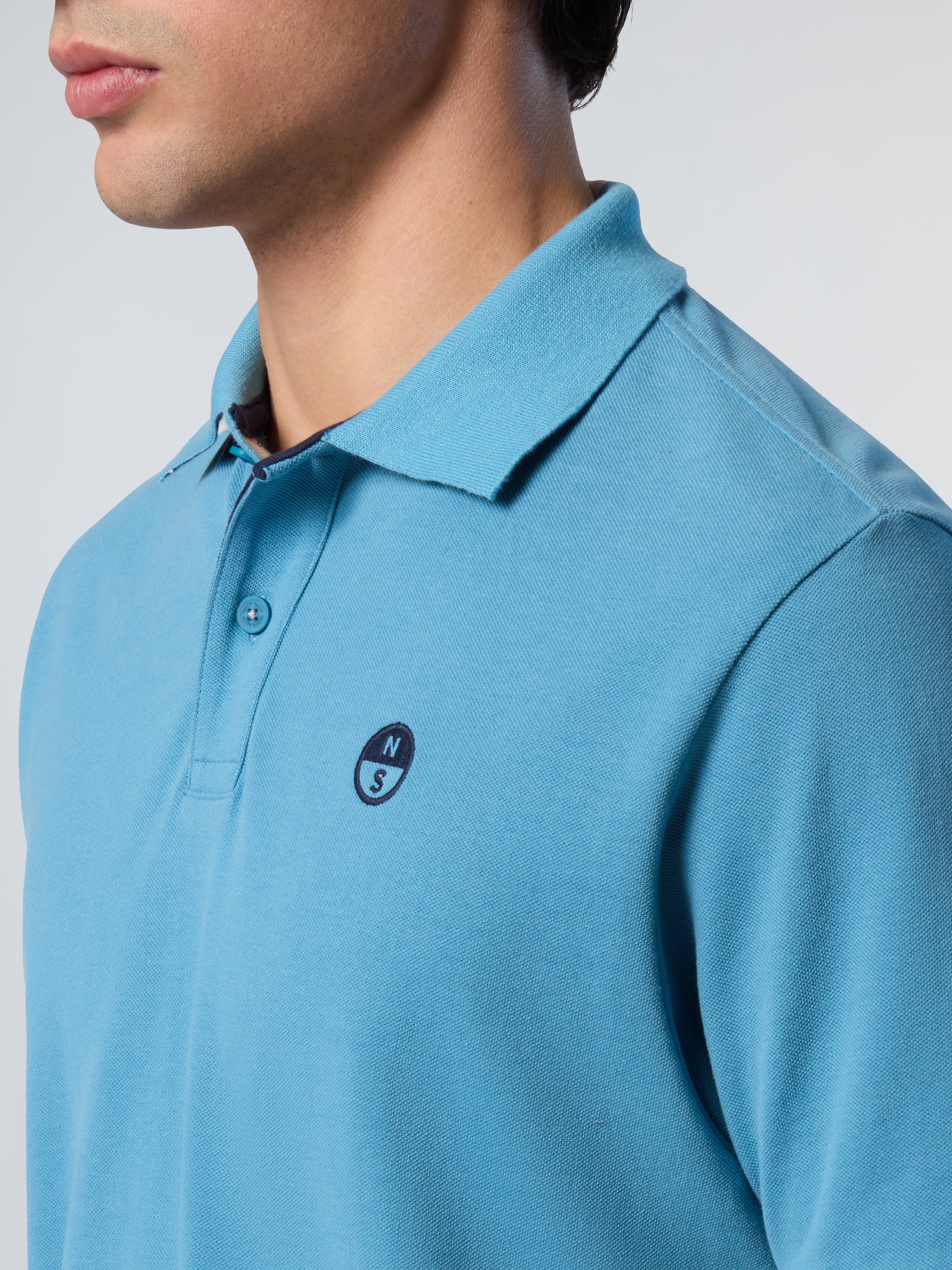 North Sails, Blue Polo Shirt With Striped Placket