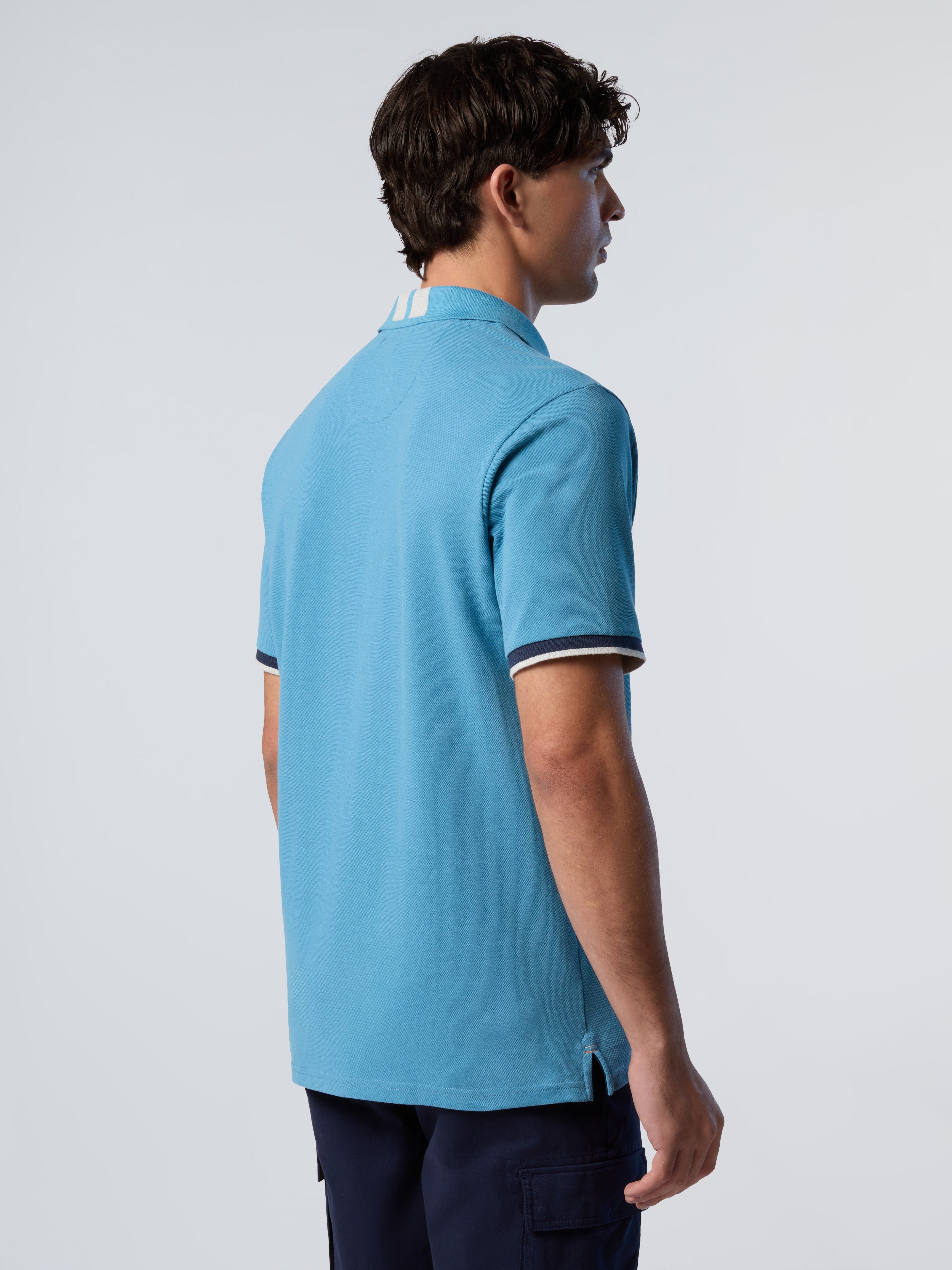 North Sails, Blue Polo Shirt With Striped Placket