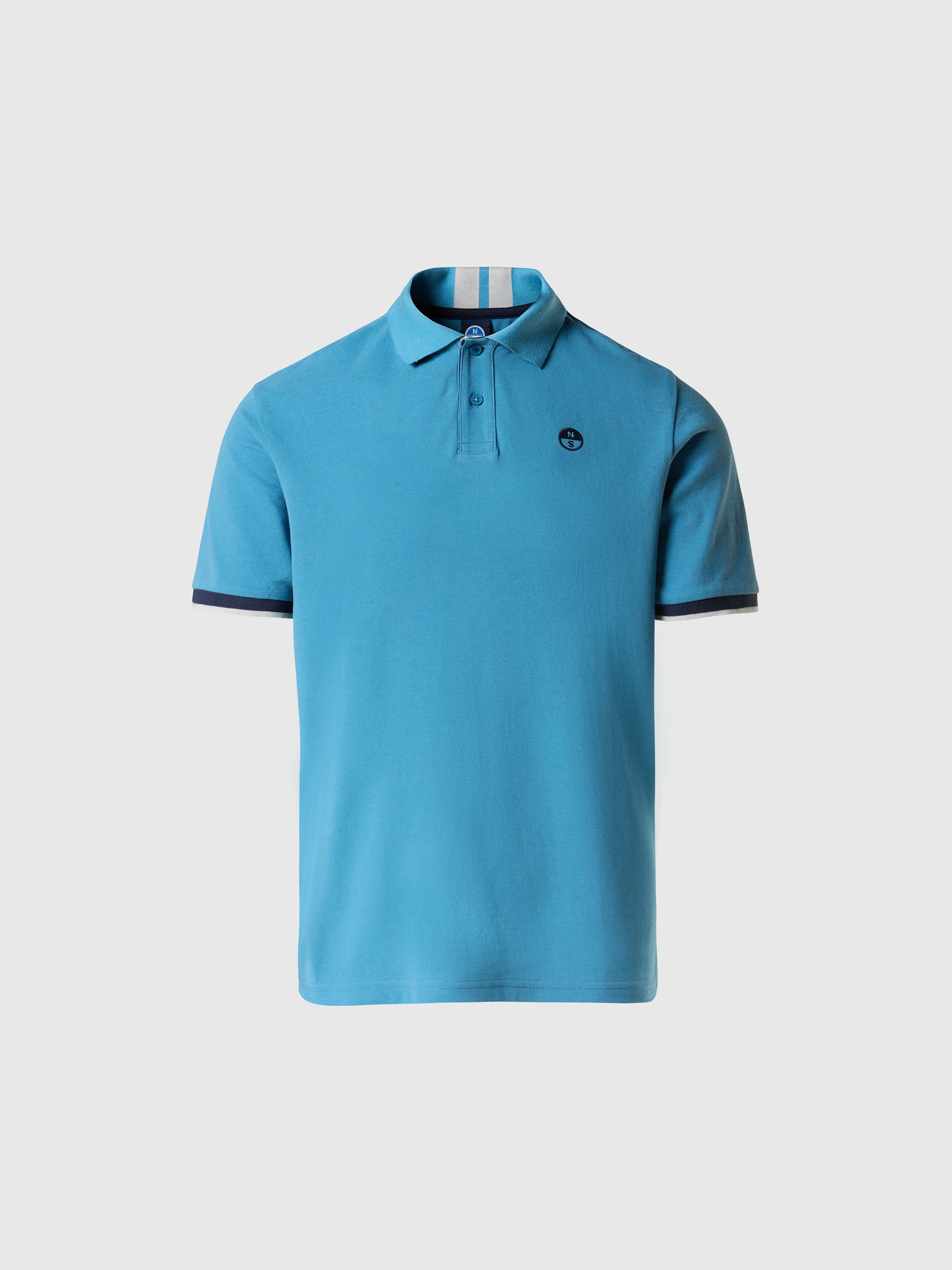 North Sails, Blue Polo Shirt With Striped Placket