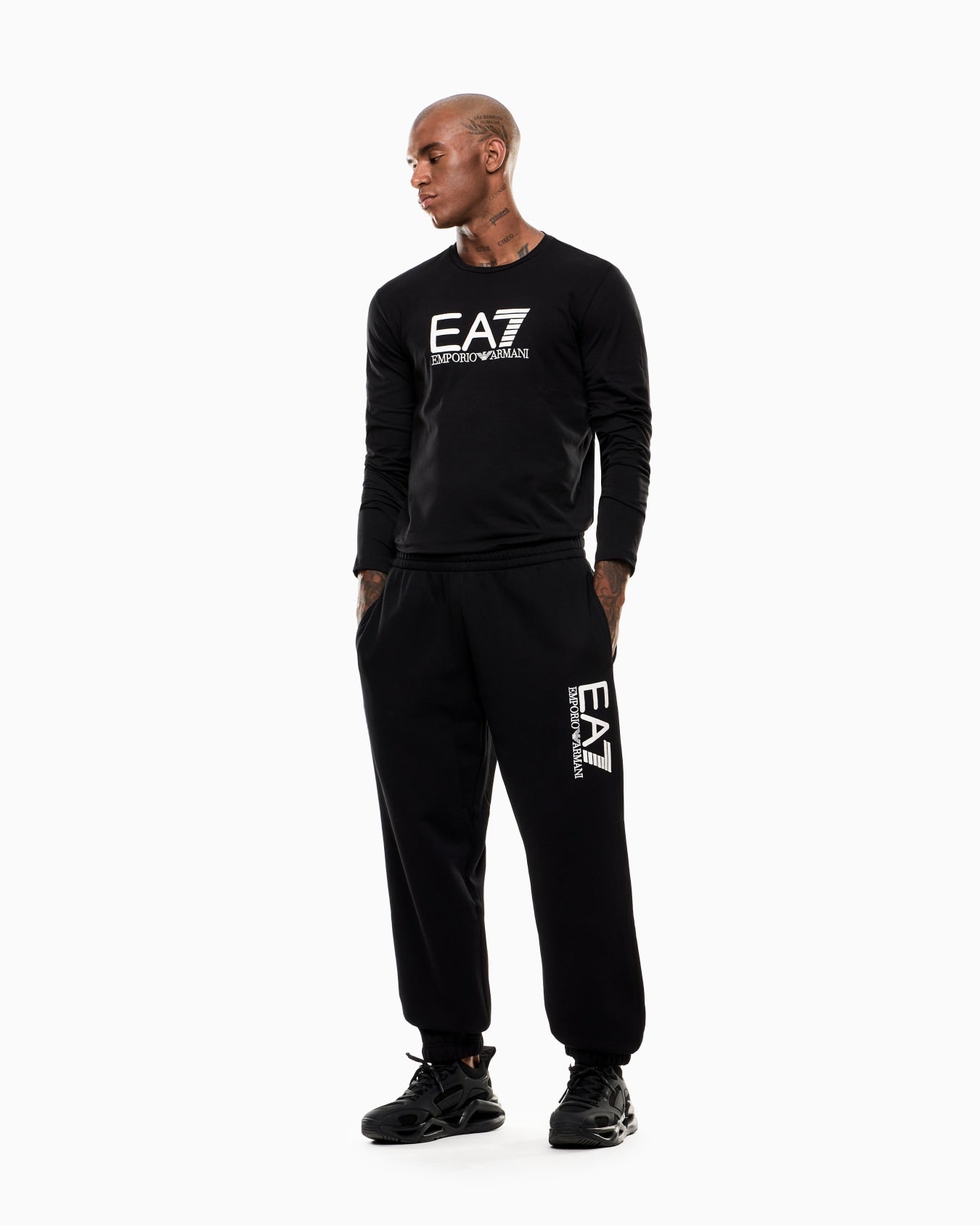 Emporio Armani, Visibility Long-Sleeved Black T-shirt in Cotton Stretch Jersey
