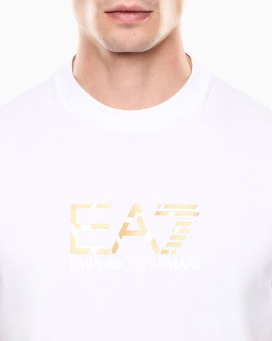 Emporio Armani, Premium Label Cotton Jersey White Crew-Neck T-Shirt