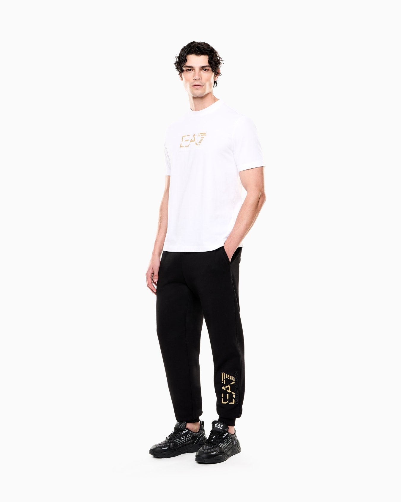 Emporio Armani, Premium Label Cotton Jersey White Crew-Neck T-Shirt