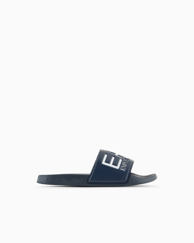 Emporio Armani, Logo Navy Slides with A Wide Band and Anti-Slip Rubber Soles