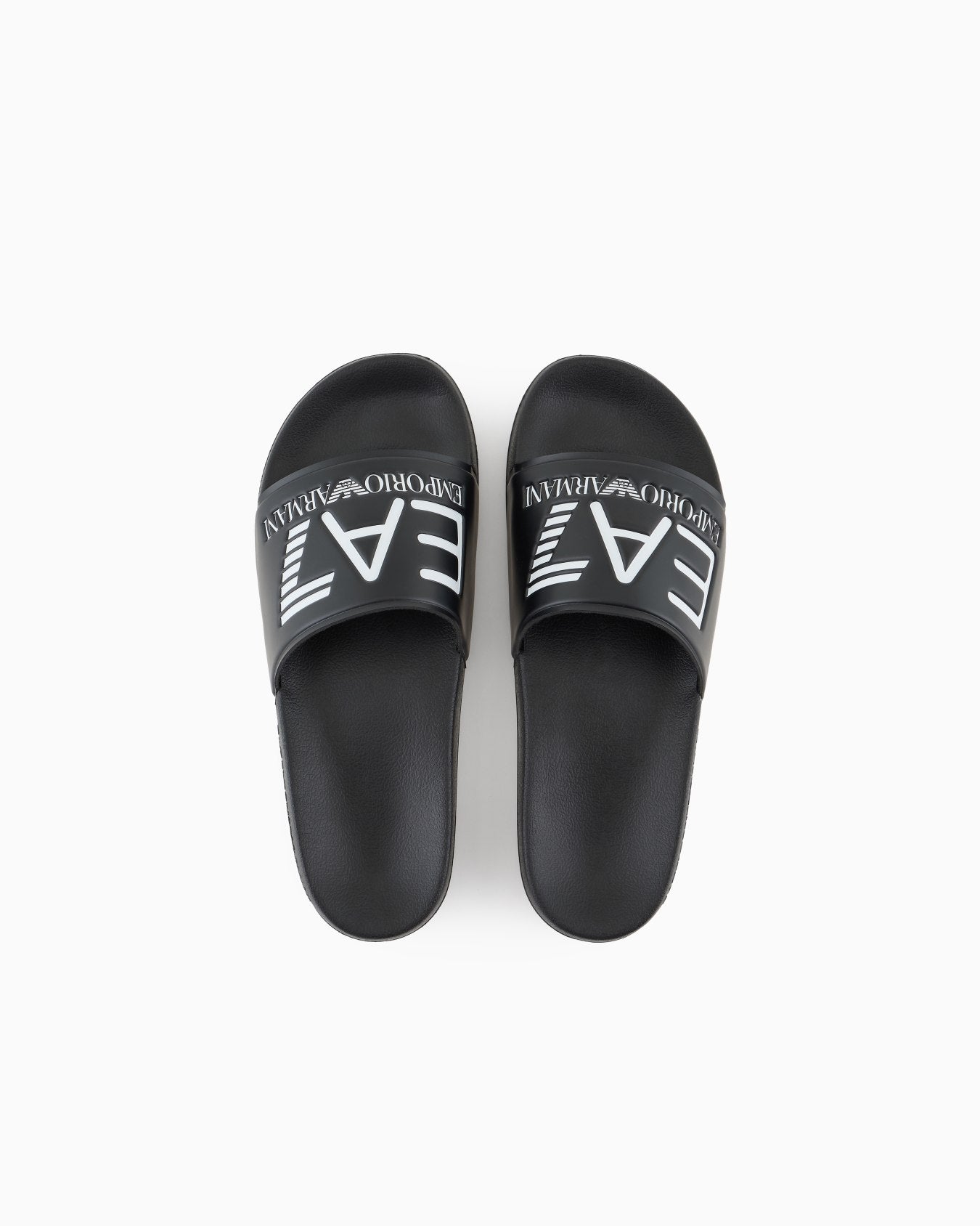 Emporio Armani, Logo Black Slides with A Wide Band and Anti-Slip Rubber Soles