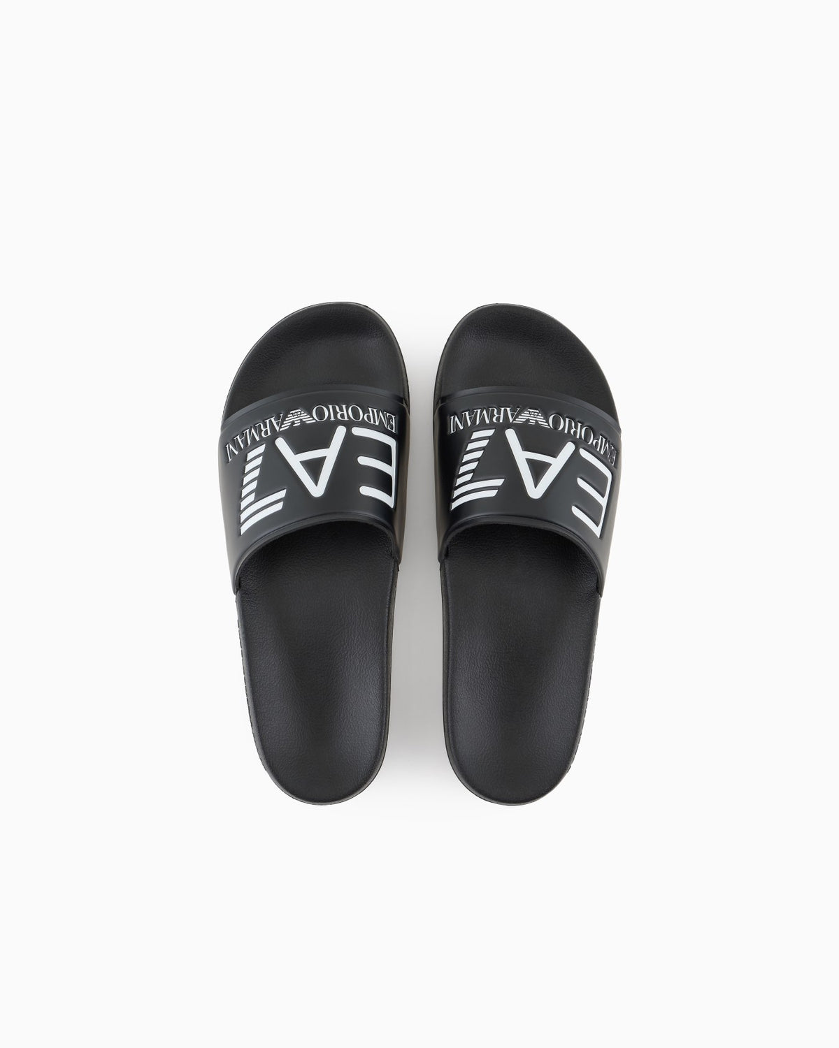 Emporio Armani, Logo Black Slides with A Wide Band and Anti-Slip Rubber Soles