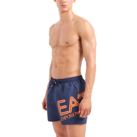 EA7, Navy SwimShort With Orange Brand Logo
