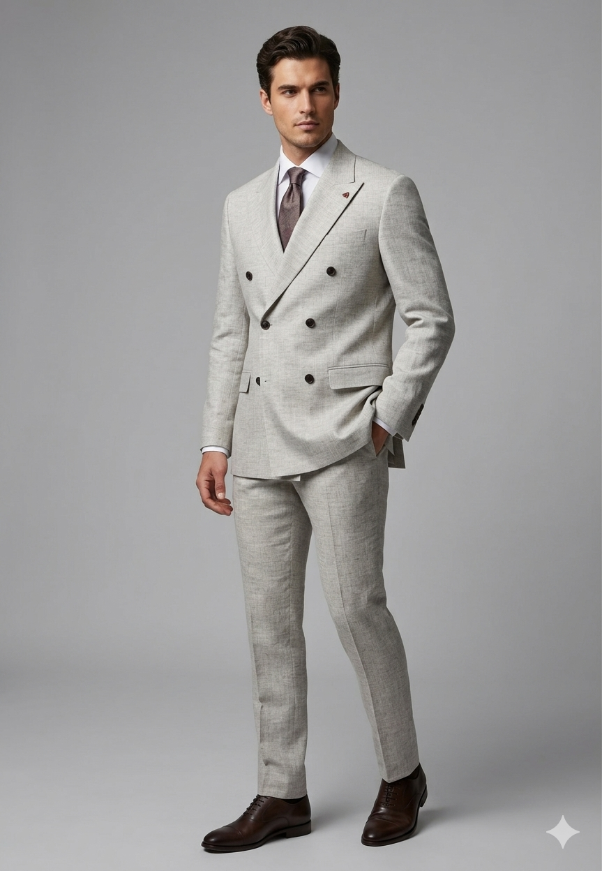 Roy Robson,Roy Robson Double-Breasted Linen Suit – Light Brown