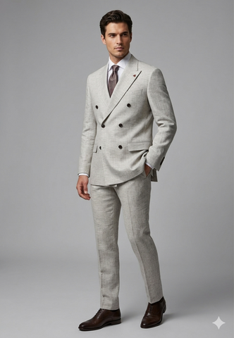 Roy Robson,Roy Robson Double-Breasted Linen Suit – Light Brown