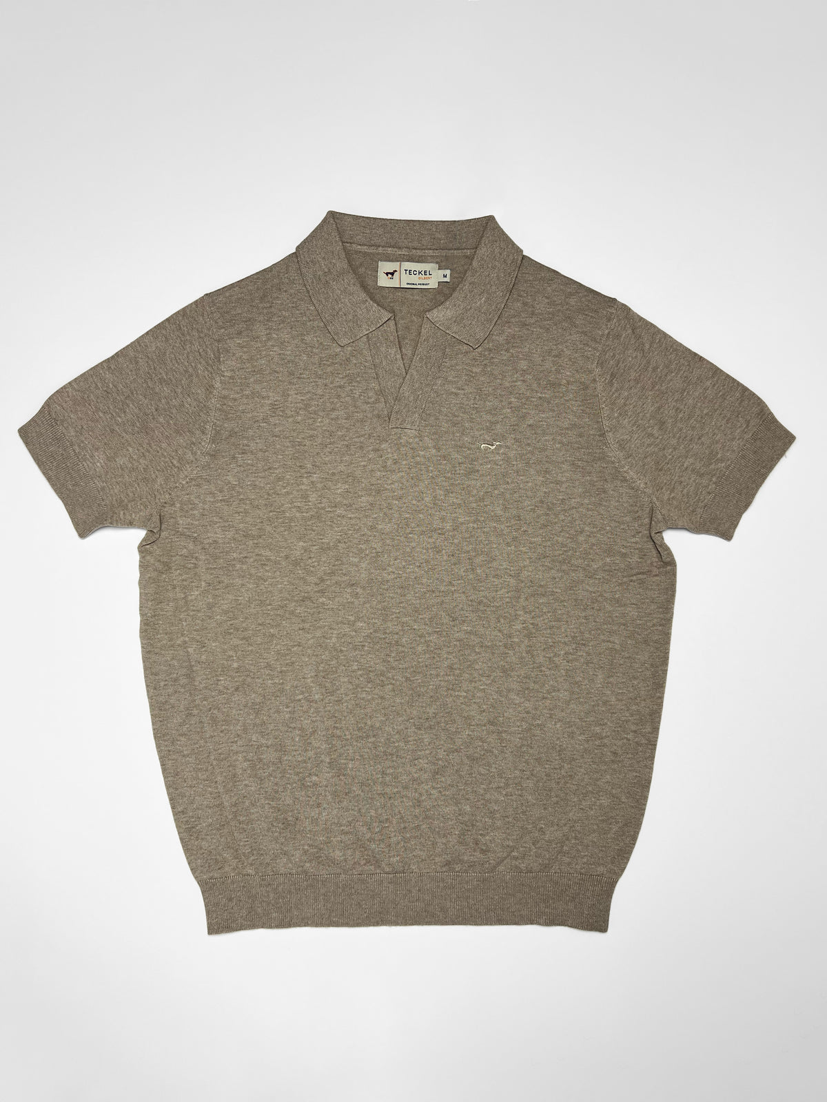Gilbert Teckel, Fine-Knit Collar Polo – Taupe Beige