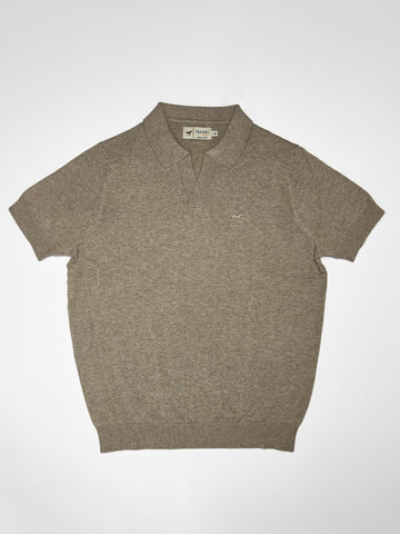 Gilbert Teckel, Fine-Knit Collar Polo – Taupe Beige