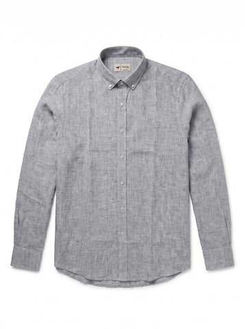 Gilbert Teckel, Premium  Melange weave, Linen Long Sleeve Shirt – Grey