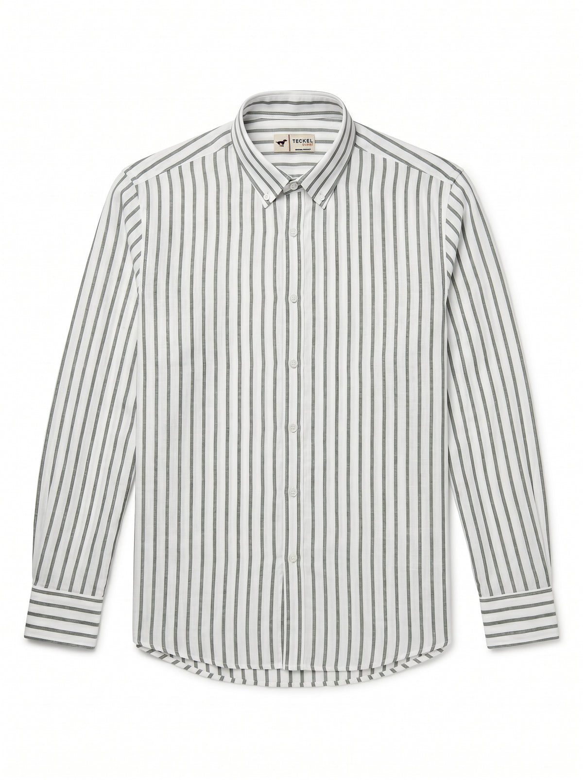 Gilbert Teckel,Striped Linen-Blend Long-Sleeve Shirt – Muted Olive Stripe
