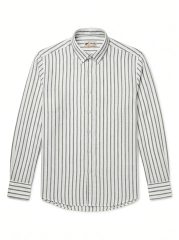 Gilbert Teckel,Striped Linen-Blend Long-Sleeve Shirt – Muted Olive Stripe
