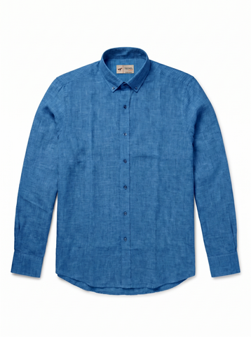 Gilbert Teckel, Royal Blue Linen Button-Down Shirt