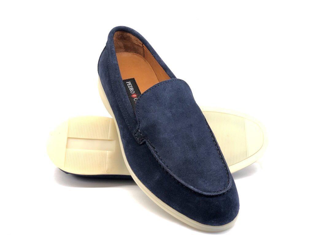 Pedro, Navy Loafer with White Rubber Soles