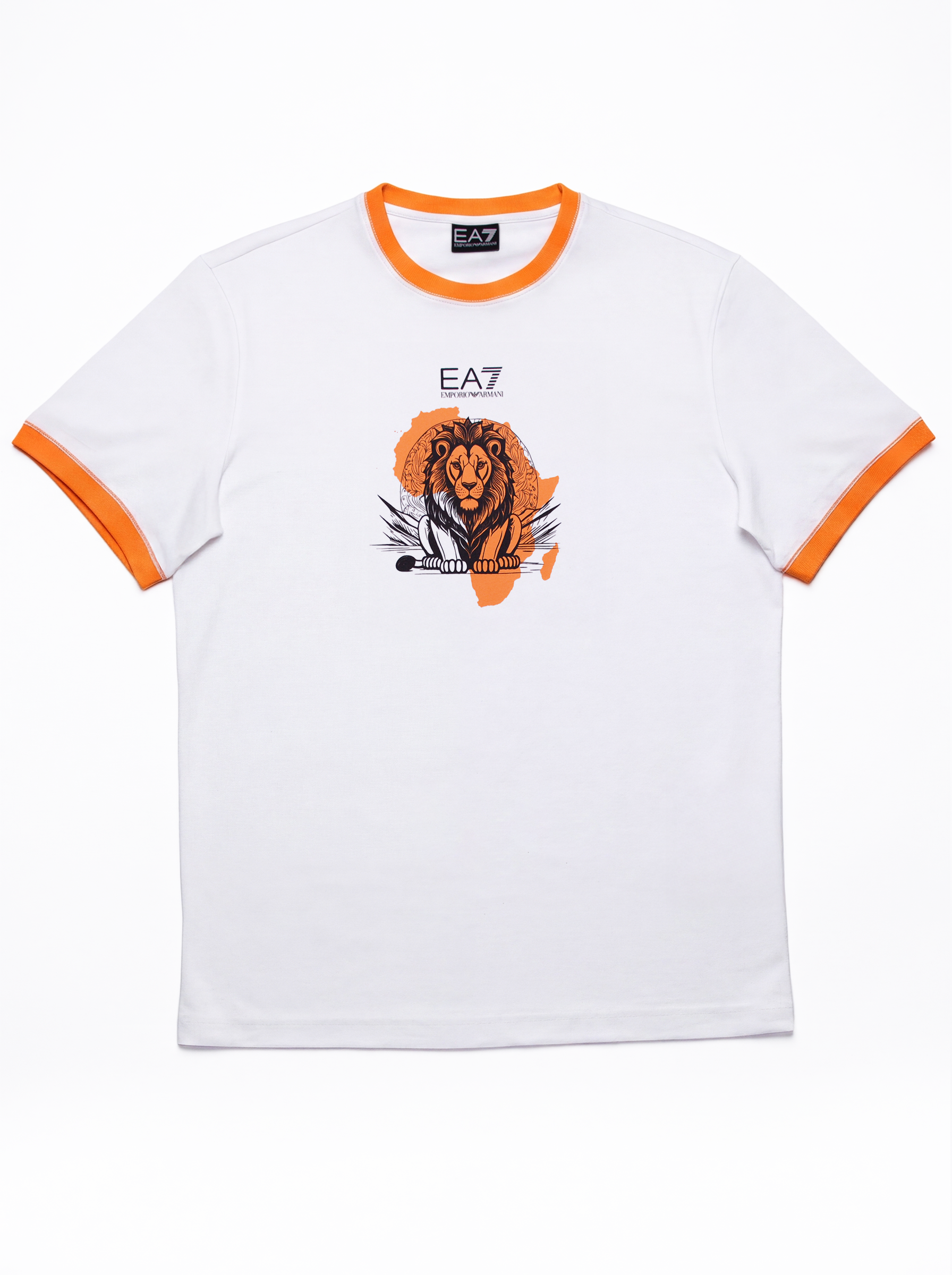 Emporio Armani, Lion Graphic Ringer T-Shirt - White/Orange