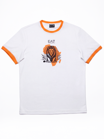 Emporio Armani, Lion Graphic Ringer T-Shirt - White/Orange