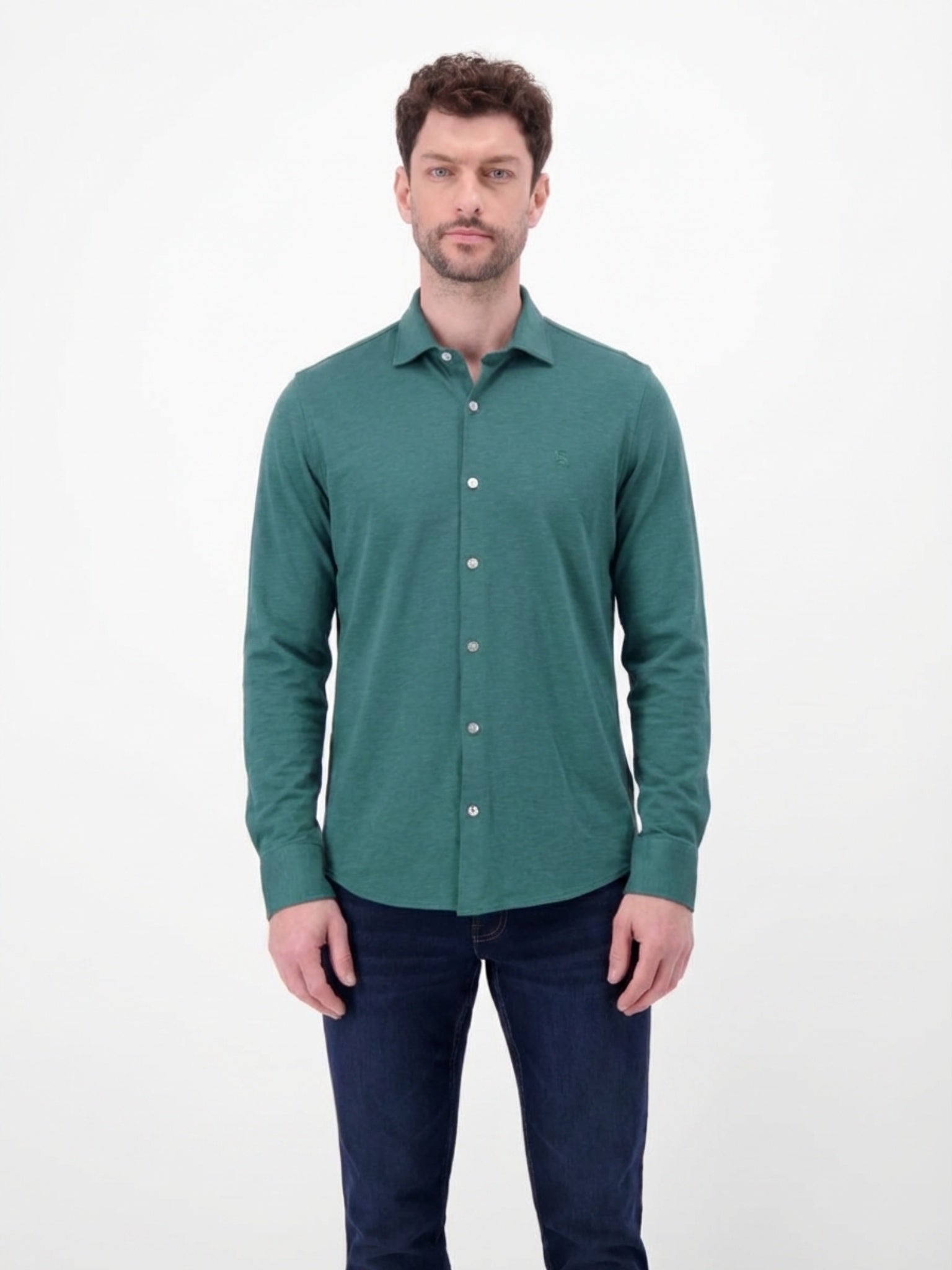 Lerros, Soft Teal Long-Sleeved Shirt In Jersey Quality