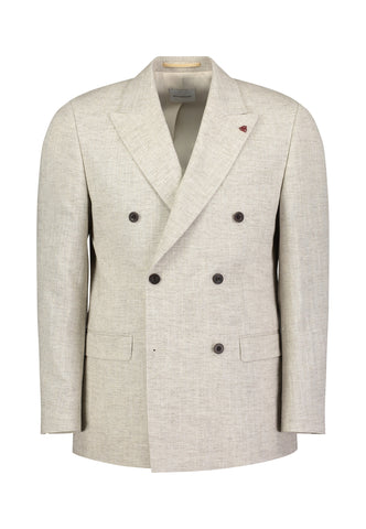 Roy Robson,Roy Robson Double-Breasted Linen Suit – Light Brown