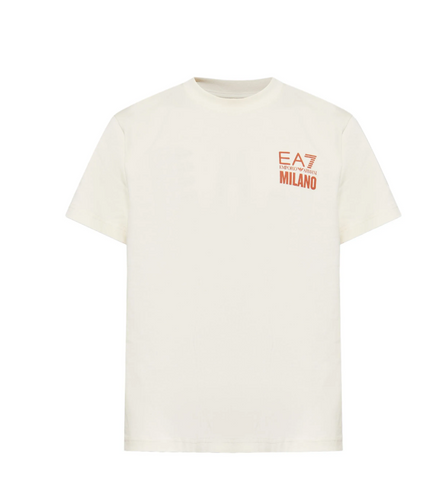 Emporio Armani, Logo Series cotton jersey Beige T-shirt with oversized print