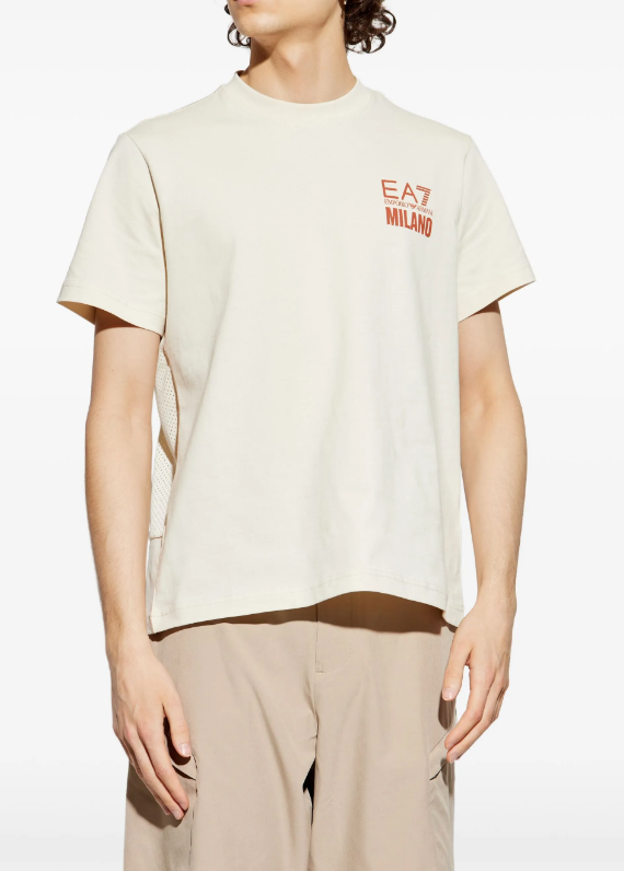Emporio Armani, Logo Series cotton jersey Beige T-shirt with oversized print