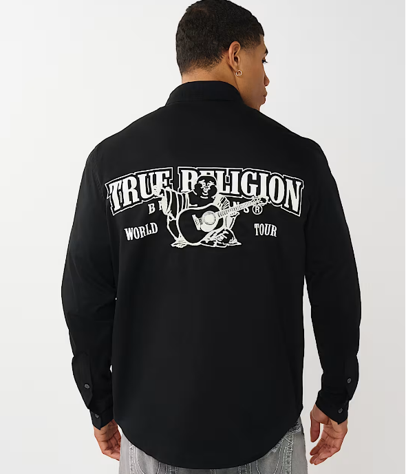 True Religion, Black Arched Logo Cotton Twill Shirt