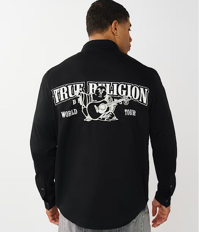 True Religion, Black Arched Logo Cotton Twill Shirt