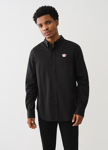 True Religion, Buddha Patch Long Sleeve Black  Shirt