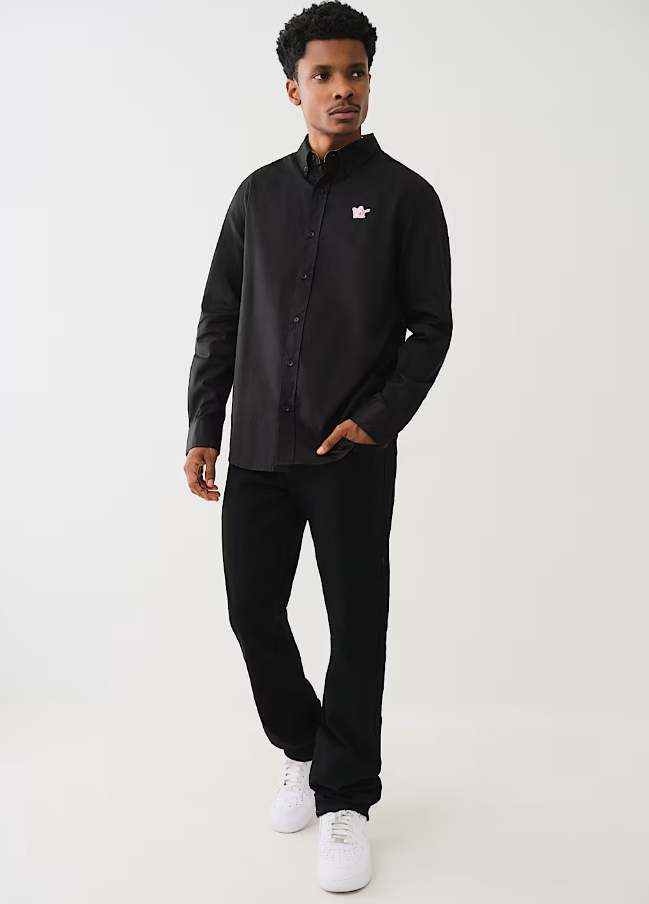 True Religion, Buddha Patch Long Sleeve Black  Shirt