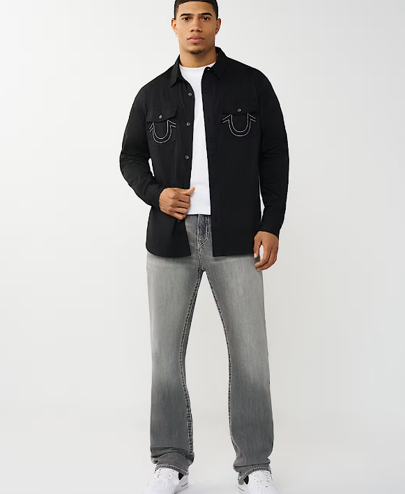 True Religion, Black Arched Logo Cotton Twill Shirt