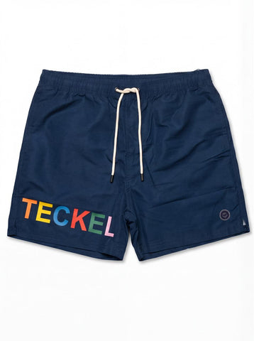 Gilbert Teckel, Multicolor Logo Navy Swim Shorts