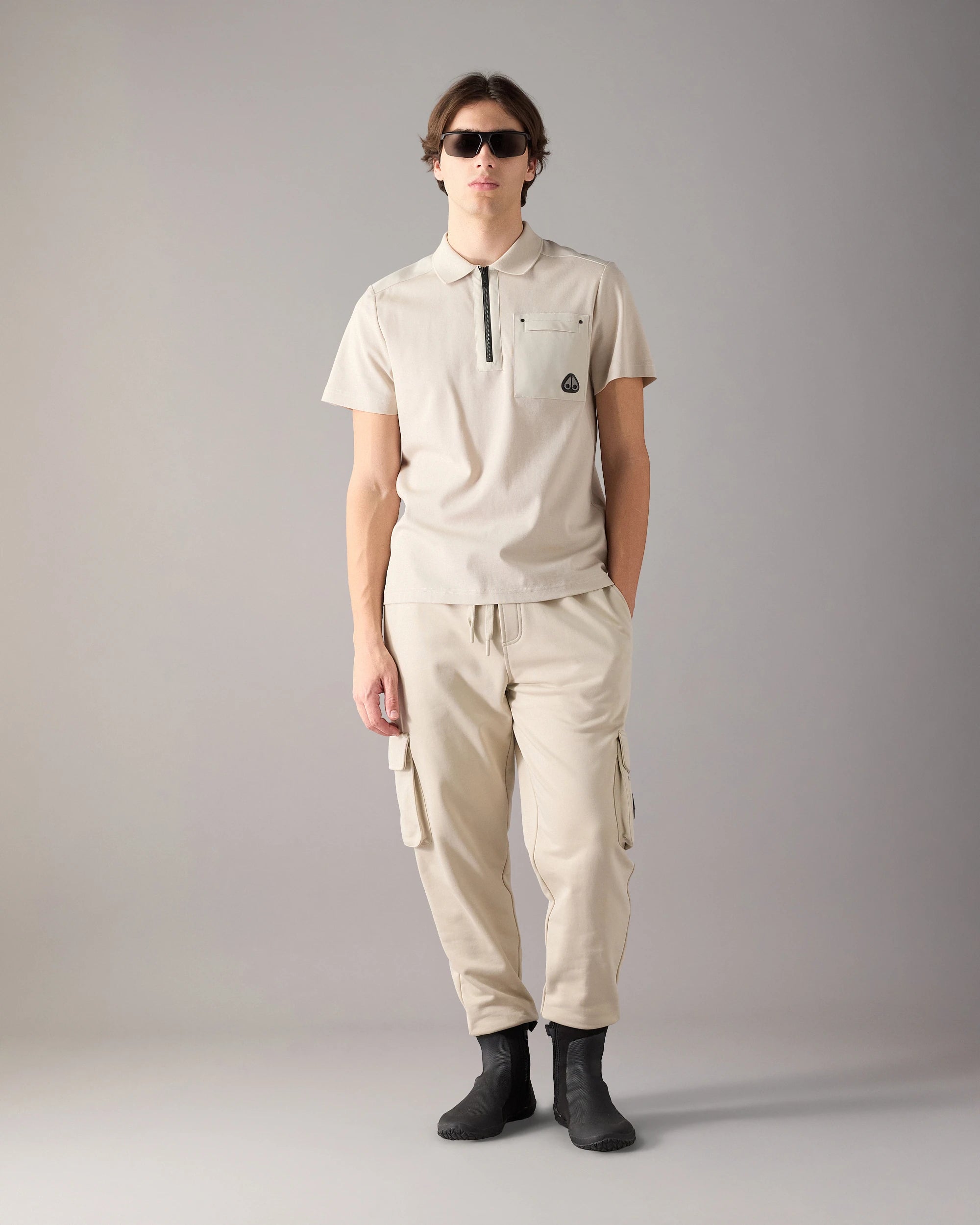 Moose Knuckles, Beige Technical Zip Polo Shirt