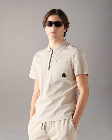 Moose Knuckles, Beige Technical Zip Polo Shirt