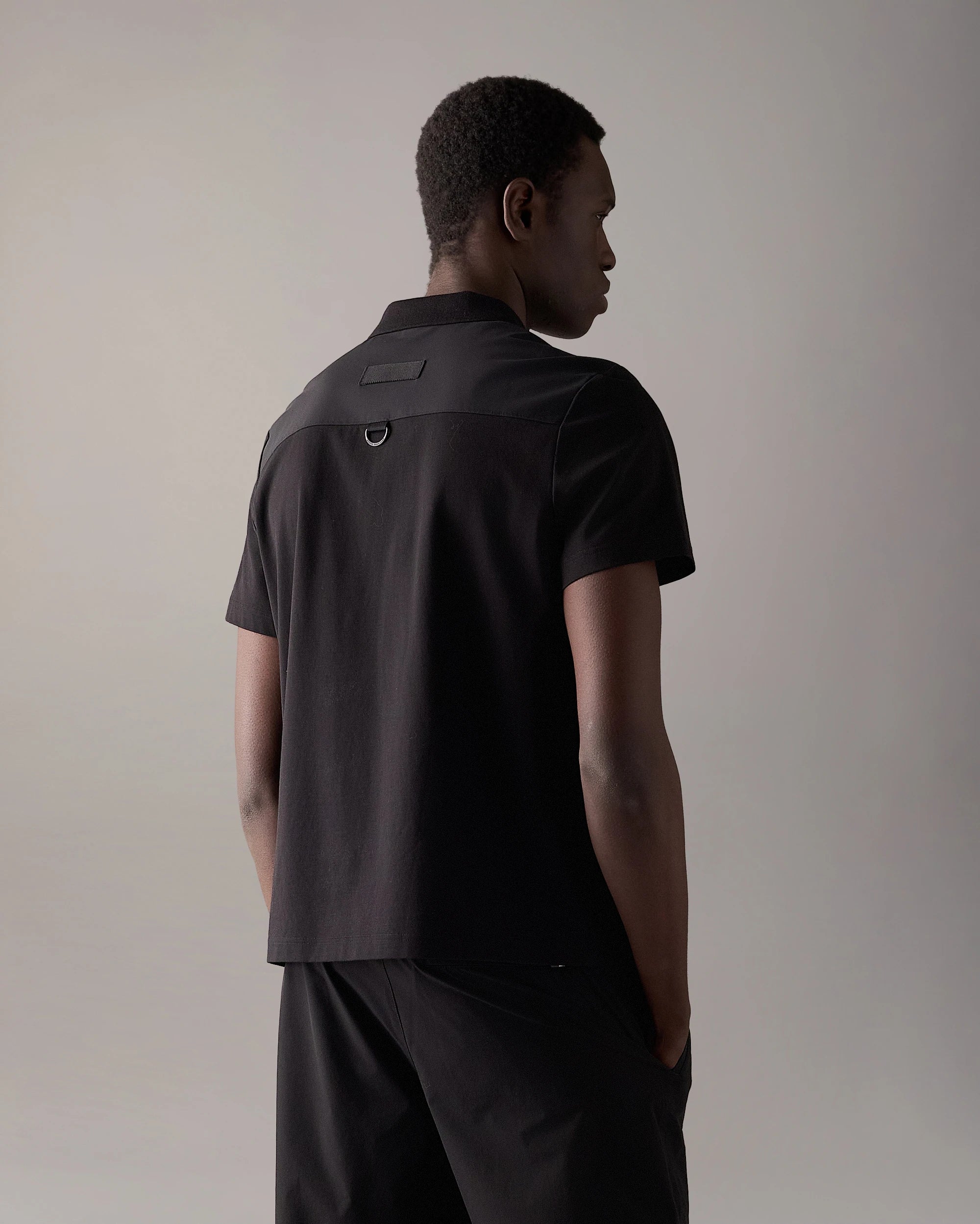 Moose Knuckles, Black Technical Zip Polo Shirt