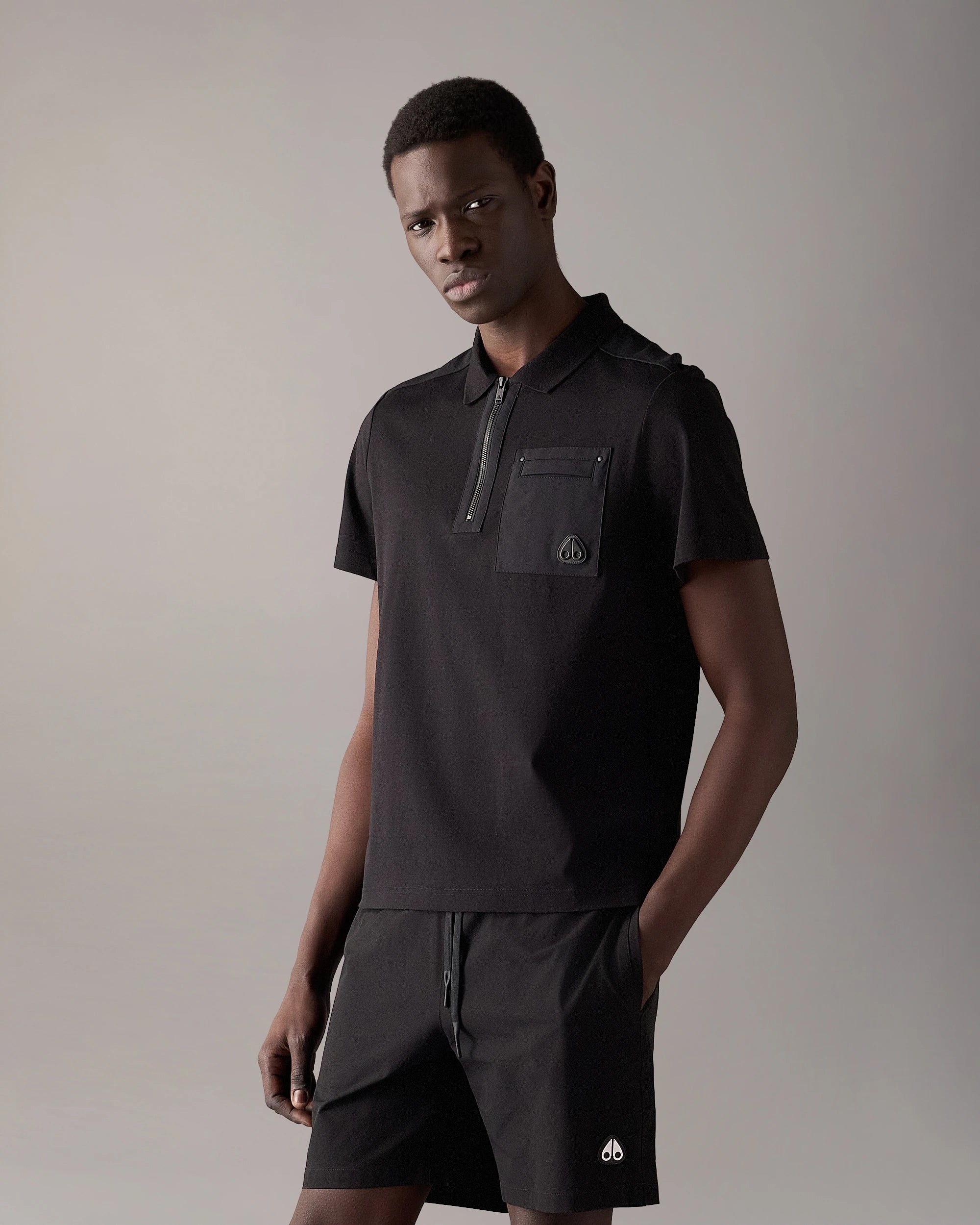 Moose Knuckles, Black Technical Zip Polo Shirt