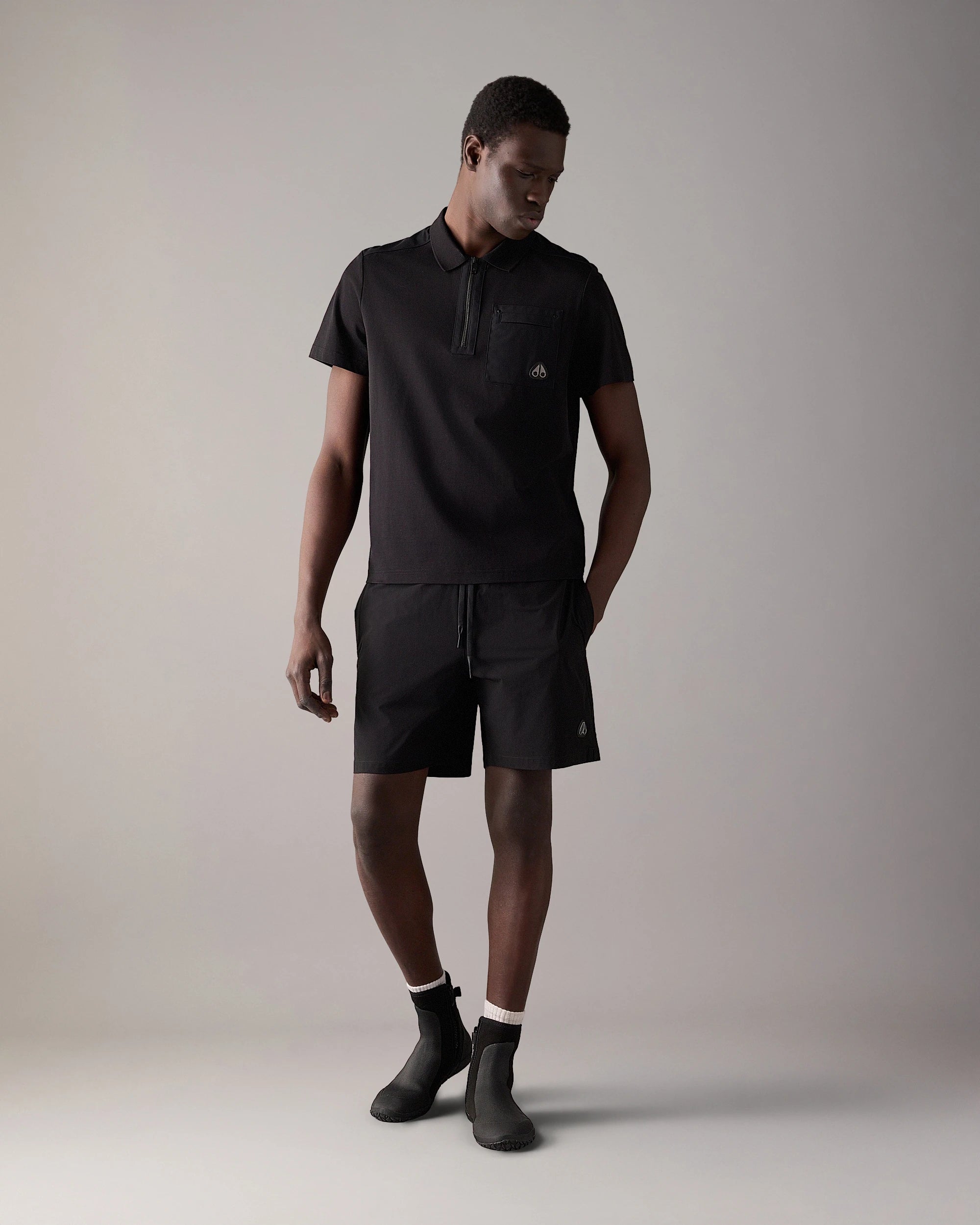 Moose Knuckles, Black Technical Zip Polo Shirt