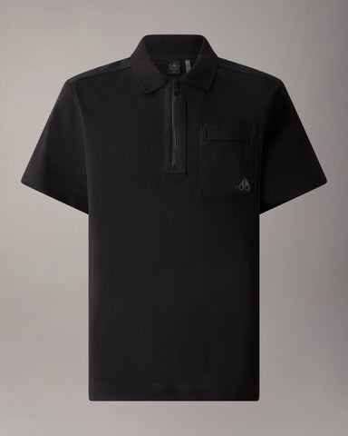 Moose Knuckles, Black Technical Zip Polo Shirt