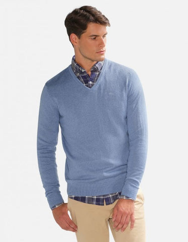 McGregor,  V-Neck Cotton/Merino Blue Sweater